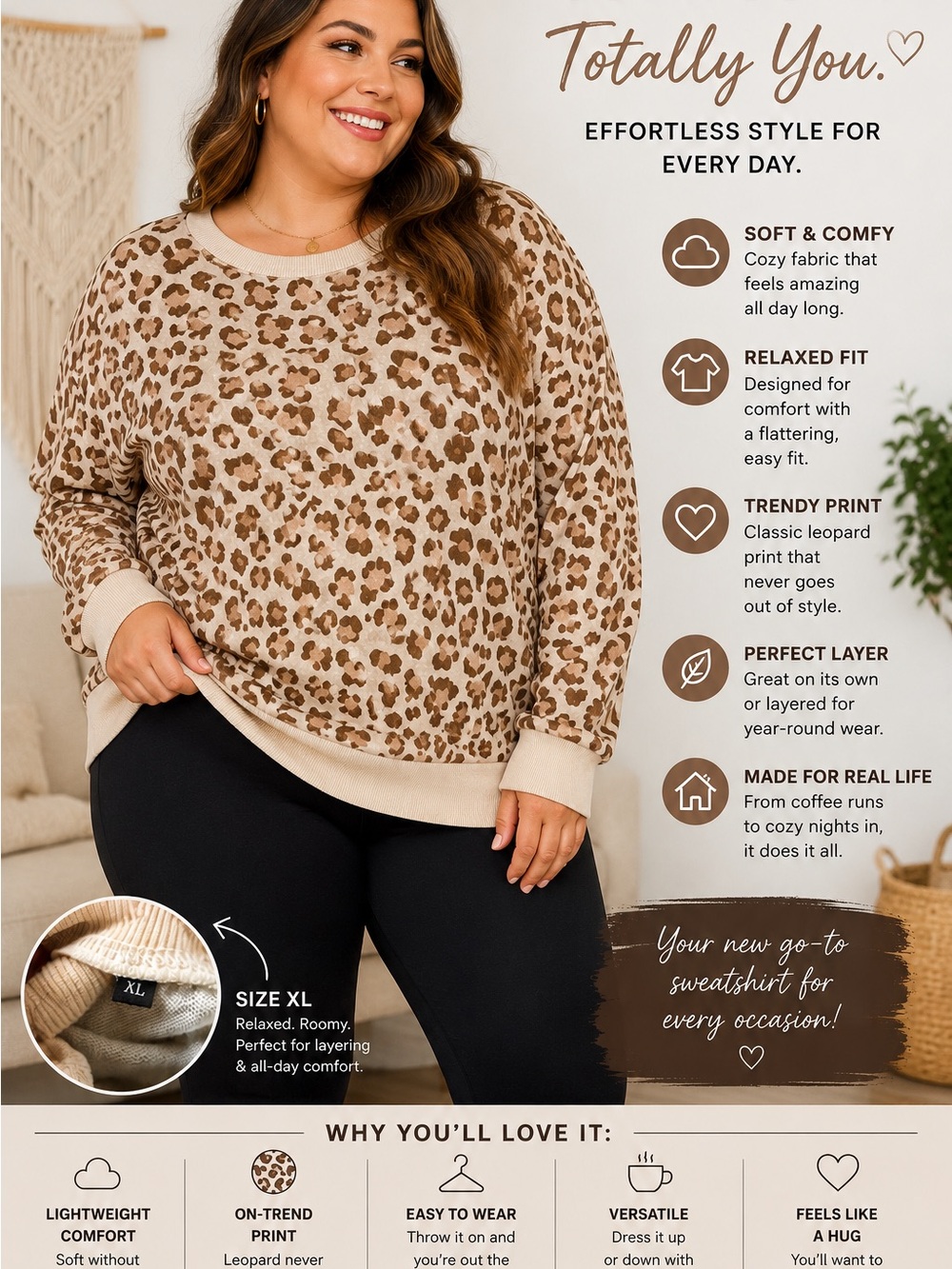 Leopard Print Sweatshirt - Beige Leopard Long Sleeve Sweater